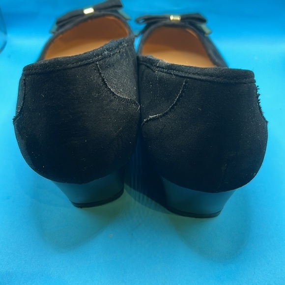 George - women’s faux suede wedge bow shoes, heels black, size 9 - Picture 4 of 7